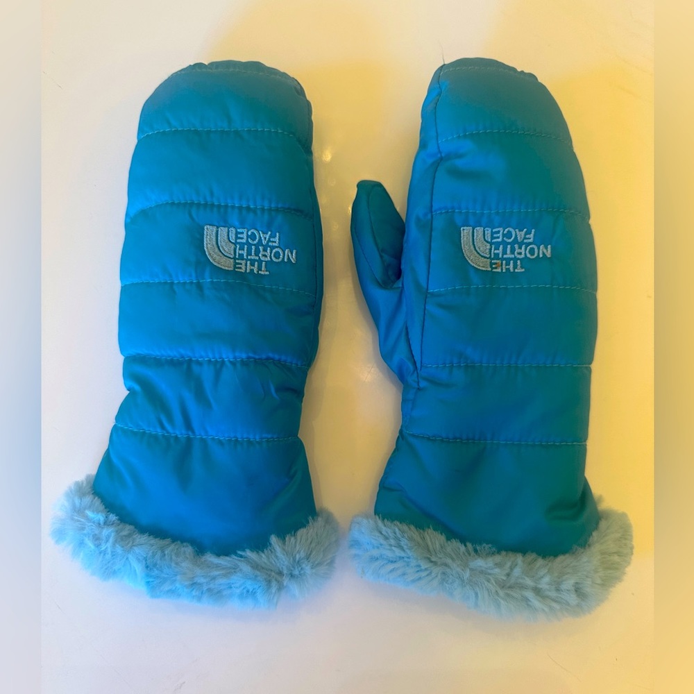 The North Face Mossbud face fur lined mittens girls size small